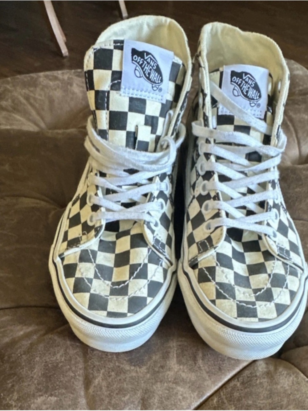 Vans Checkerboard High Top Sneakers - Black, White, Cream
